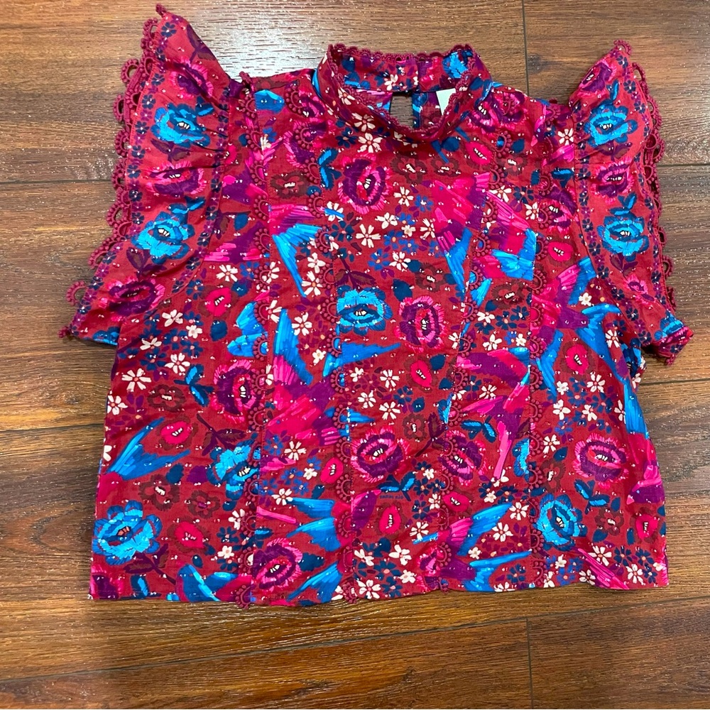 NWT FARM RIO FLORAL BIRDS BLUSH BLOUSE MEDIUM